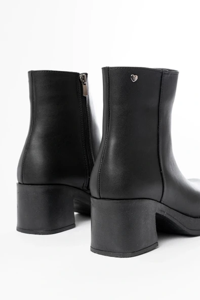 5109-3022 Siyah Fermuarlı Kalın Topuklu Günlük Kadın Bot - Resim 5