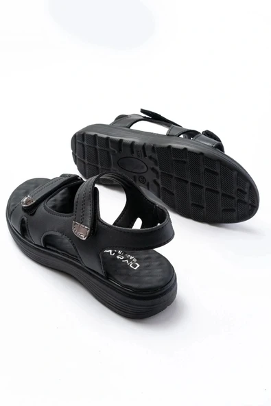 DM-363  Siyah Baret Cırtlı Dikişli Günlük Kadın Sandalet - Resim 5