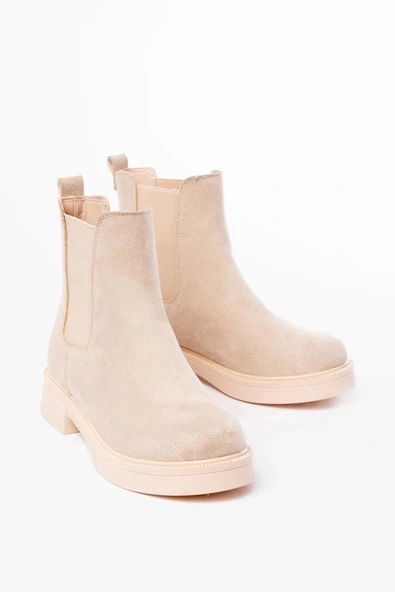 02-2137 Bej Süet Lastikli Günlük Kadın Bot - Resim 3