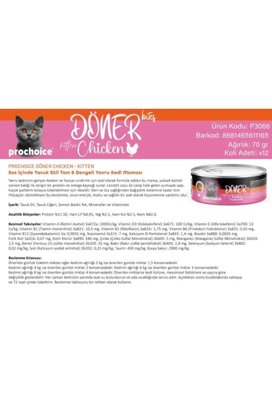 ProChoice DÖNER Bites Kitten Sos İçerisinde Tavuklu Yavru Kedi Yaş Maması 70 Gr - Resim 3