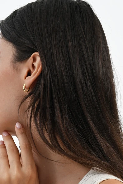 925 ayar Gümüş altın yaldızlı desenli italyan modeli U halka küpe SGTL13071GOLD - Resim 4