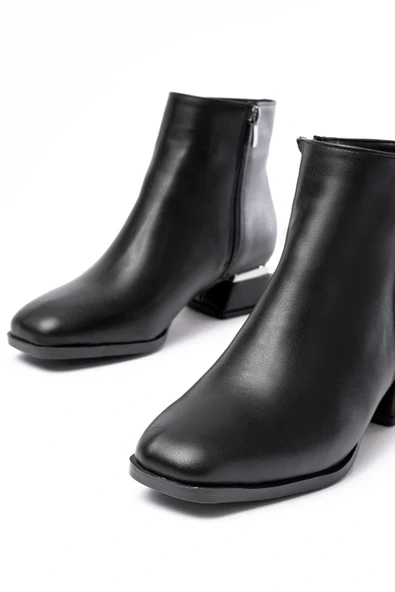 RM-500 Siyah Topuklu Fermuarlı Günlük Kadın Bot - Resim 5