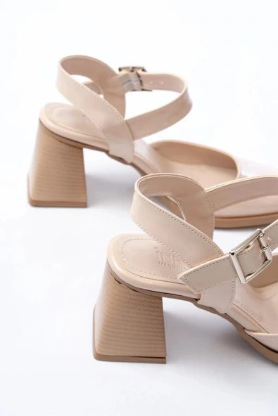 İNF-40450 Bej Rugan Günlük Arkası Açık Topuklu Bayan Ayakkabı - Resim 2