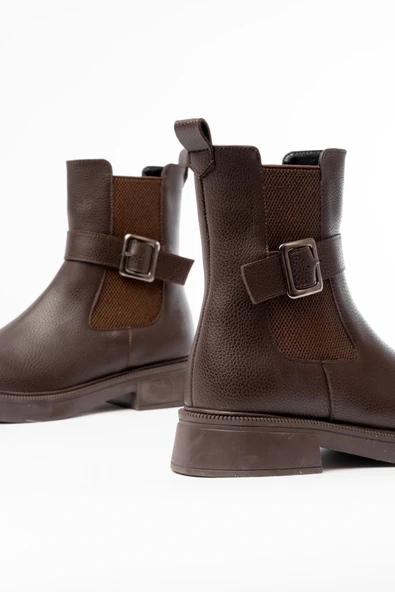 02-2004 Kahverengi Toka Aksesuarlı Lastikli Günlük Kadın Bot - Resim 5