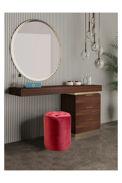 Framgan Framgan Makyaj Masası Pufu - Chester Bordo Puf - Dekoratif - Ayak Uzatma Pufu - Yuvarlak Puf - Resim 2