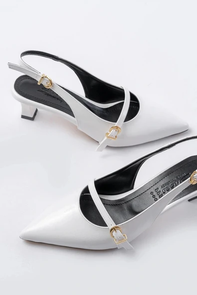 H-470 Beyaz Rugan Baret Tokalı Arkası Açık Günlük Kadın Sandalet - Resim 4