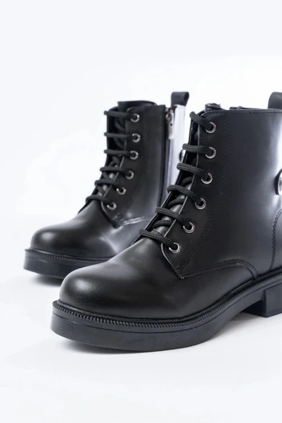 02-2003 Siyah Bağcıklı Fermuarlı Günlük Kadın Bot - Resim 4