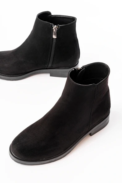 165-204 Siyah Süet Fermuarlı Günlük Kadın Bot - Resim 4