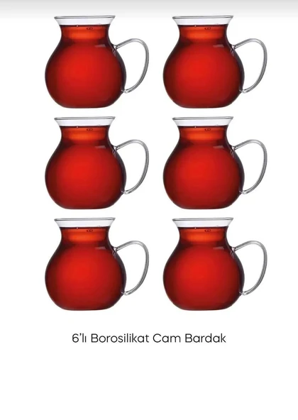6'lı Isıya Dayanıklı Kulplu Çay Bardağı Key-i Ala Çay Bardağı - Resim 3