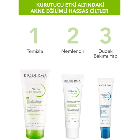 Bioderma Sebium İzokit Set - Sebium Hydra Cleanser 200 ml + Sebium Hydra 40 ml + Cicabio Lip Repair 10 ml - Resim 5