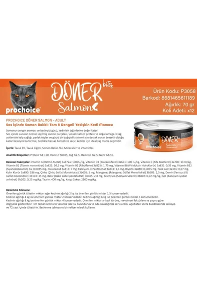 ProChoice DÖNER Bites Adult Sos İçerisinde Somonlu Kedi Yaş Maması 70 Gr - Resim 3