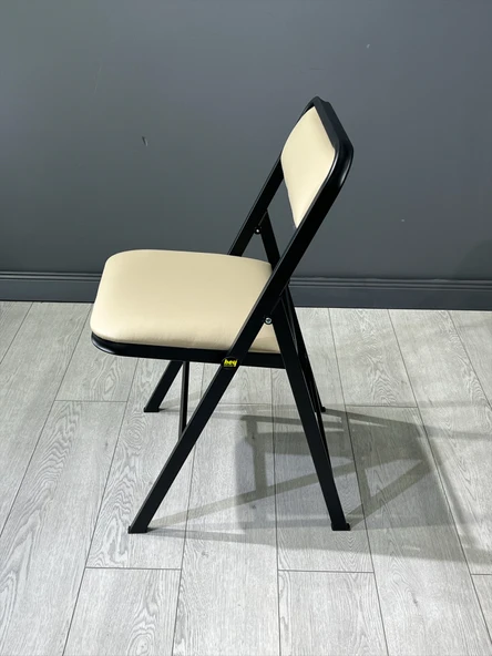 Katlanır Kamp Sandalyesi Cappuccino Piknik Sandalyesi Siyah Kapuçino Deri - Tekli - Resim 3