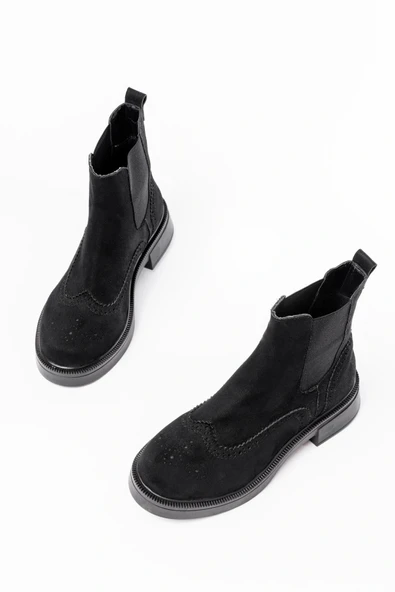 02-2002 Siyah Süet Lastikli Günlük Kadın Bot - Resim 4