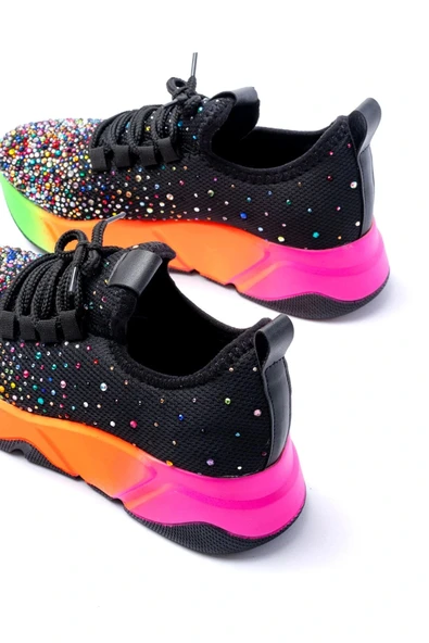 RS-403  Siyah Bağcıklı Fileli Multi Taşlı Renkli Taban Günlük Kadın Spor - Resim 4