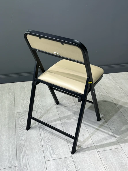 Katlanır Kamp Sandalyesi Cappuccino Piknik Sandalyesi Siyah Kapuçino Deri - Tekli - Resim 6