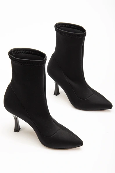VRT-023 Siyah Dalgıç Yüksek İnce Topuklu Streç Kadın Bot - Resim 3
