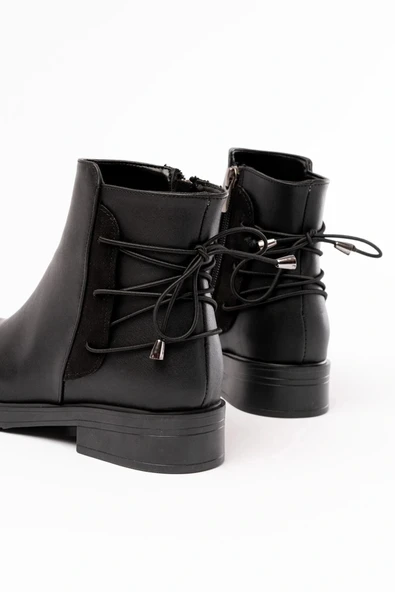 165-209 Siyah Arka Bağcık Aksesuarlı Fermuarlı Günlük Kadın Bot - Resim 4