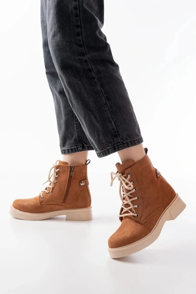 02-2003 Taba Süet Bağcıklı Fermuarlı Günlük Kadın Bot - Resim 2