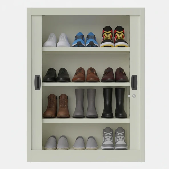 Sürgülü Kapaklı Metal Ayakkabılık – Geniş Raflı Kiler & Arşiv Dolabı - Resim 3