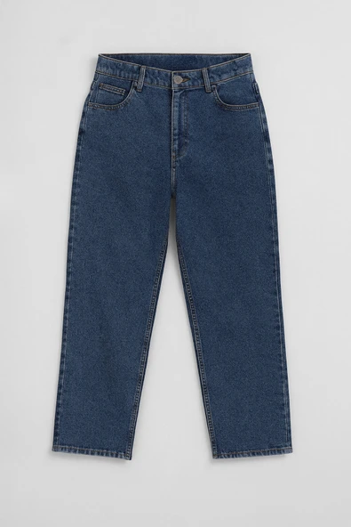 Kadın Yüksek Bel %100 Pamuk Mom Fit Jean Pantolon - 2