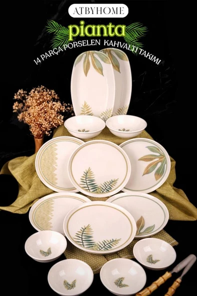 Atbyhome By Bambum Pianta 14 Parça Porselen Kahvaltı Takımı Kahvaltı Seti Kahvaltılık- Sunum Seti ürün görseli