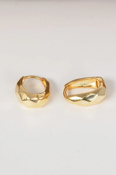 925 ayar Gümüş altın yaldızlı desenli italyan modeli U halka küpe SGTL13071GOLD - Resim 5