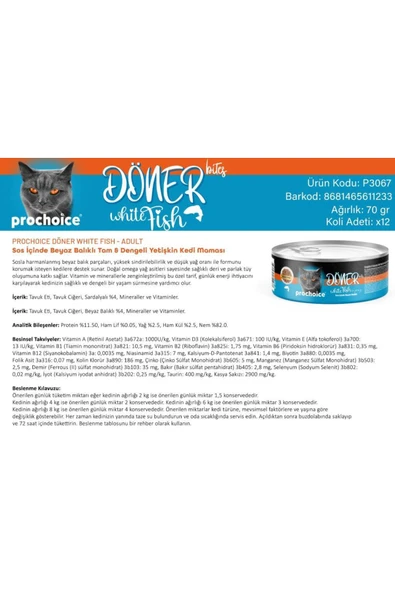 ProChoice DÖNER Bites Adult Sos İçerisinde Balıklı Kedi Yaş Maması 70 Gr - Resim 3