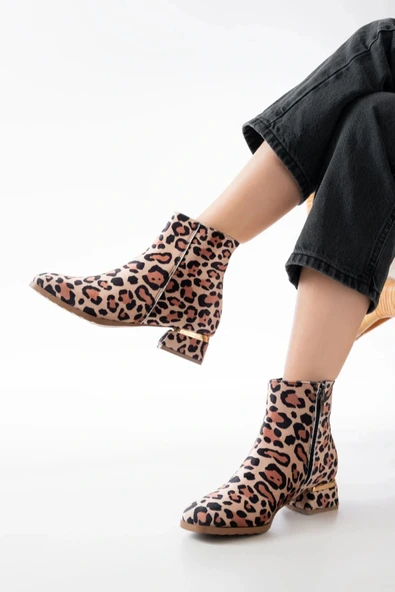 RM-500 Leopar Topuklu Fermuarlı Günlük Kadın Bot ürün görseli