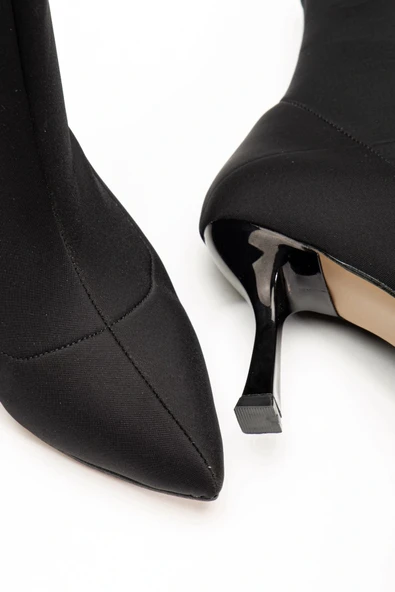VRT-023 Siyah Dalgıç Yüksek İnce Topuklu Streç Kadın Bot - Resim 5