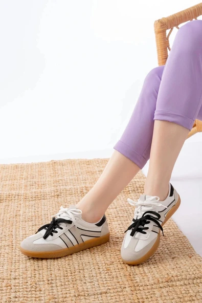 M-6005 Beyaz Garni  Bağcıklı Termo Taban Günlük Kadın Spor ürün görseli 1