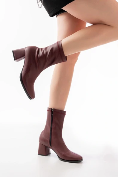 MSK-033 Bordo Topuklu Fermuarlı Kadın Bot ürün görseli