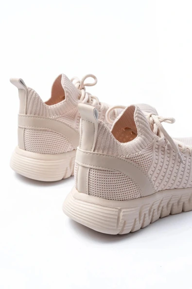DM-501 Bej Bağcıklı Failon Taban Günlük Spor Ayakkabı - Resim 5