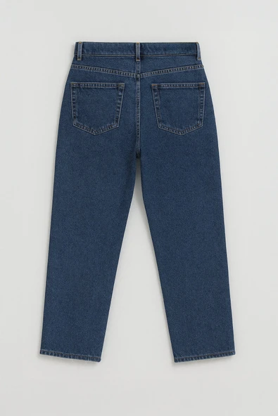 Kadın Yüksek Bel %100 Pamuk Mom Fit Jean Pantolon - 3