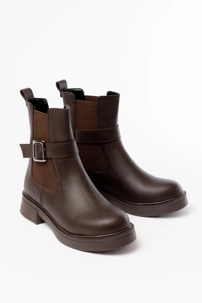 02-2004 Kahverengi Toka Aksesuarlı Lastikli Günlük Kadın Bot - Resim 4