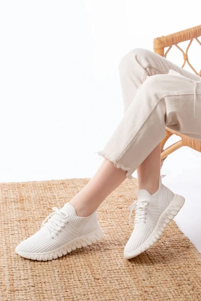 DM-501 Beyaz Bağcıklı Failon Taban Günlük Spor Ayakkabı ürün görseli 1