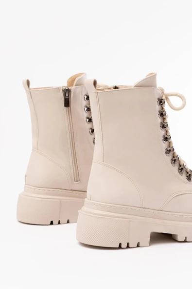 812-2121 Bej Bağcıklı Fermuarlı Günlük Kadın Bot - Resim 5
