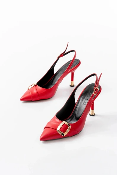 İNF-1151 Kırmızı Günlük Arkası Açık Topuklu Bayan Ayakkabı - Resim 3
