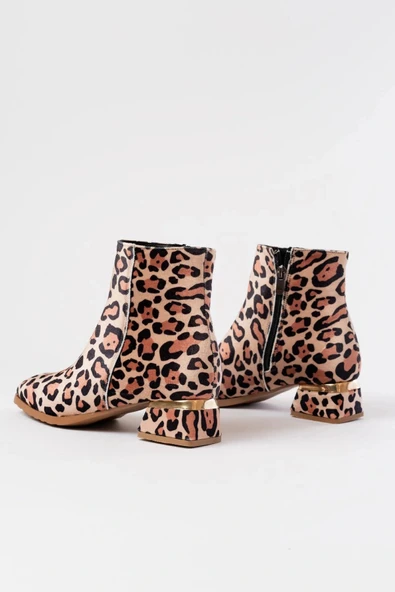 RM-500 Leopar Topuklu Fermuarlı Günlük Kadın Bot - Resim 5