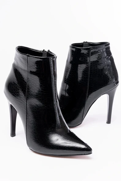 VRT-4802 Siyah Kroko Yüksek İnce Topuklu Fermuarlı Kadın Bot - Resim 4