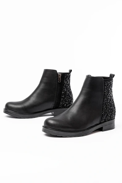 165-212 Siyah Taş Aksesuarlı Fermuarlı Günlük Kadın Bot - Resim 4