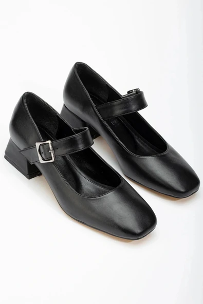 ST-006 Siyah Günlük 4 cm Topuklu Bayan Ayakkabı - Resim 3