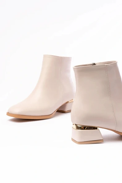 RM-500 Bej Topuklu Fermuarlı Günlük Kadın Bot - Resim 4