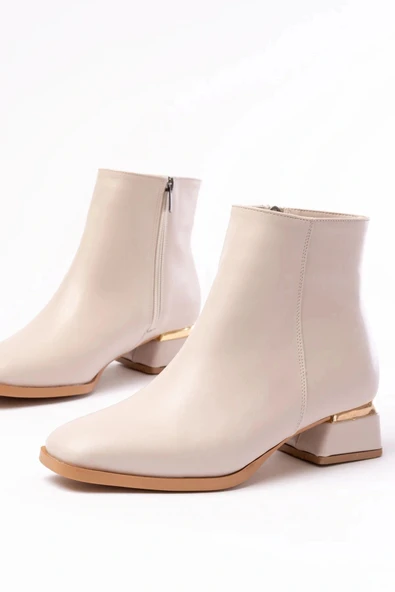 RM-500 Bej Topuklu Fermuarlı Günlük Kadın Bot - Resim 5