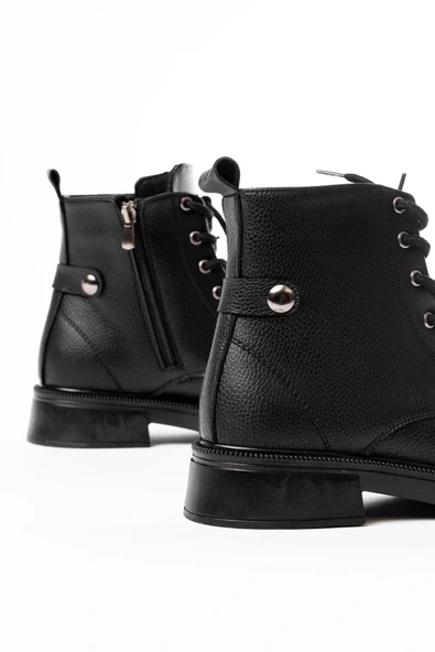 02-2003 Siyah Galata Bağcıklı Fermuarlı Günlük Kadın Bot - Resim 3