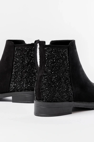 165-212 Siyah Süet Taş Aksesuarlı Fermuarlı Günlük Kadın Bot - Resim 4