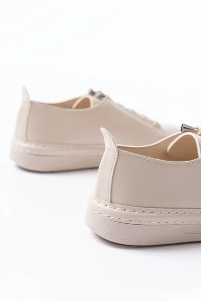 MK-9026 Bej Bağcıklı  Taş Aksesuarlı Günlük Spor Ayakkabı - Resim 2