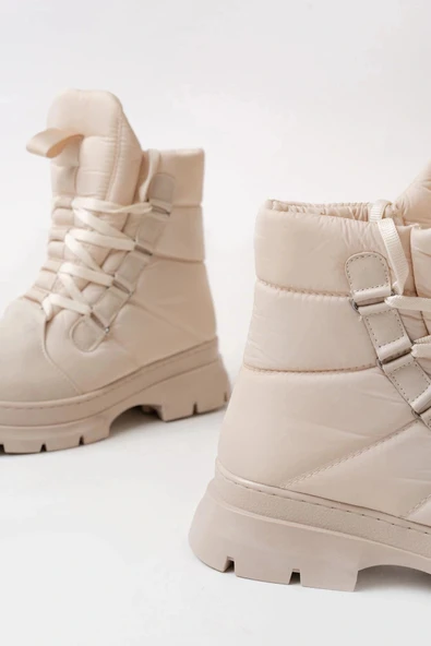 ASM-083 Bej Bağcıklı Su Geçirmez Kadın Kar Botu - Resim 5