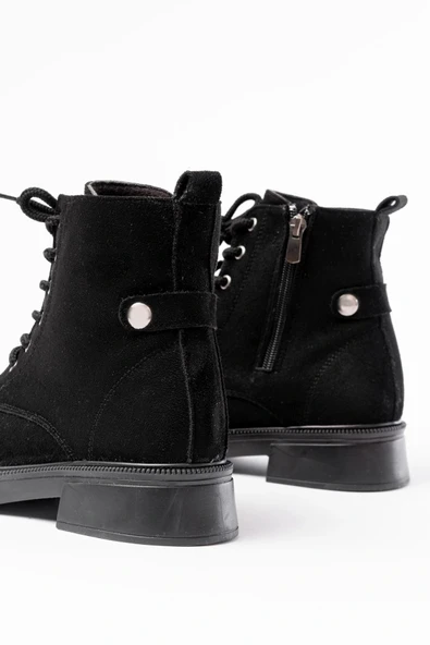 02-2003 Siyah Süet Bağcıklı Fermuarlı Günlük Kadın Bot - Resim 4