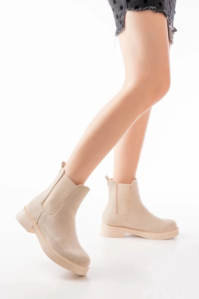 02-2137 Bej Süet Lastikli Günlük Kadın Bot ürün görseli 1