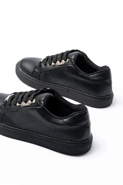 P-910 Siyah Bağcıklı Taban Dikişli Günlük Kadın Spor - Resim 5